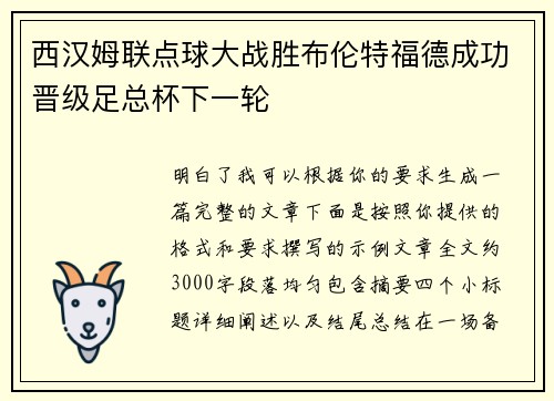 西汉姆联点球大战胜布伦特福德成功晋级足总杯下一轮